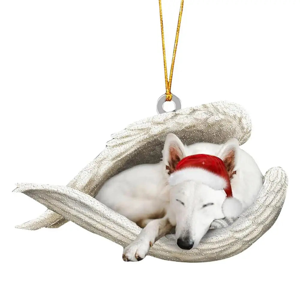 Christmas Tree Dog Decorations Acrylic Sleeping Angel Animal Pendant Cartoon Ornaments For Party Favors Cute Decorations