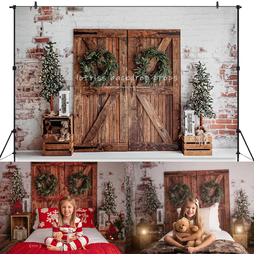 Golden Oak Passage With Lights Xmas Backdrops Kids Adult Photography Child Baby Photocall Christmas Barn Door Background