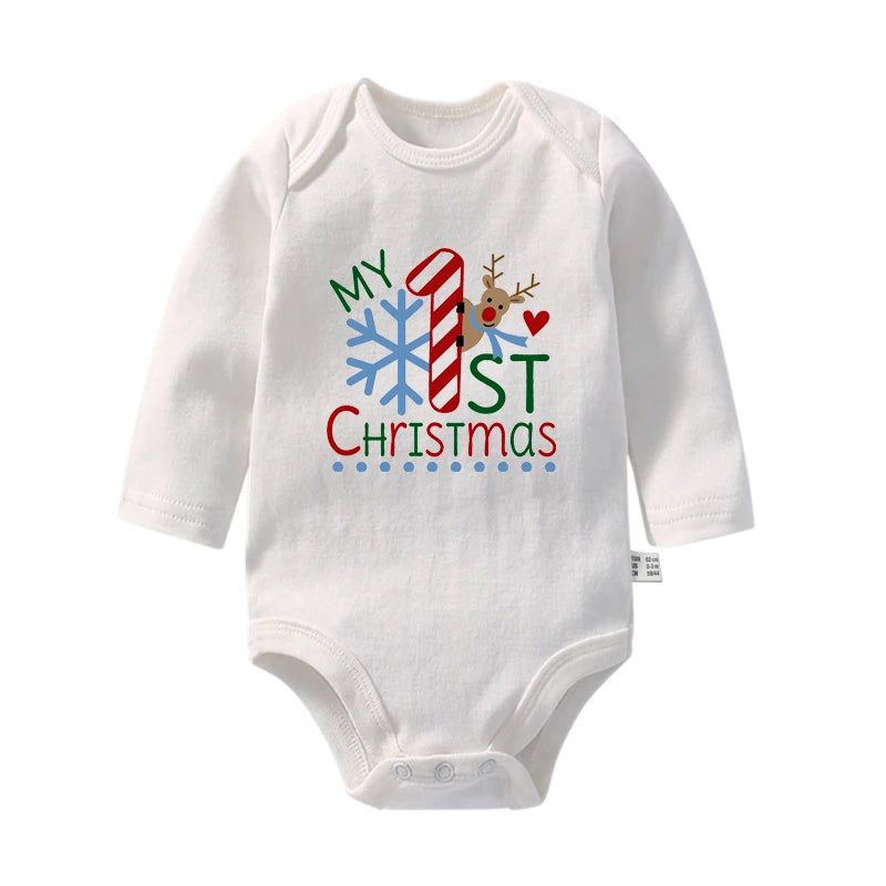 Cute My First Christmas Newborn Baby Long Sleeve Bodysuit Cartoon Reindeer Christmas Printed Infant Boys Girls Rompers Xmas Gift