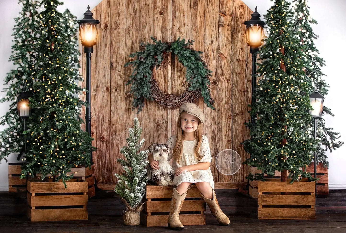 Golden Oak Passage With Lights Xmas Backdrops Kids Adult Photography Child Baby Photocall Christmas Barn Door Background