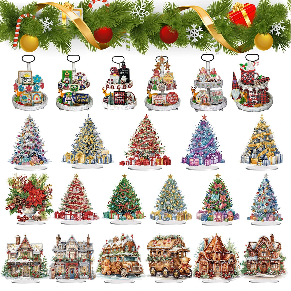 Diamond Art Table Decor Desktop Xmas Tree Ornament 5D Diamond Painting Crystal Embroidery Mosaic Painting Christmas Decorations