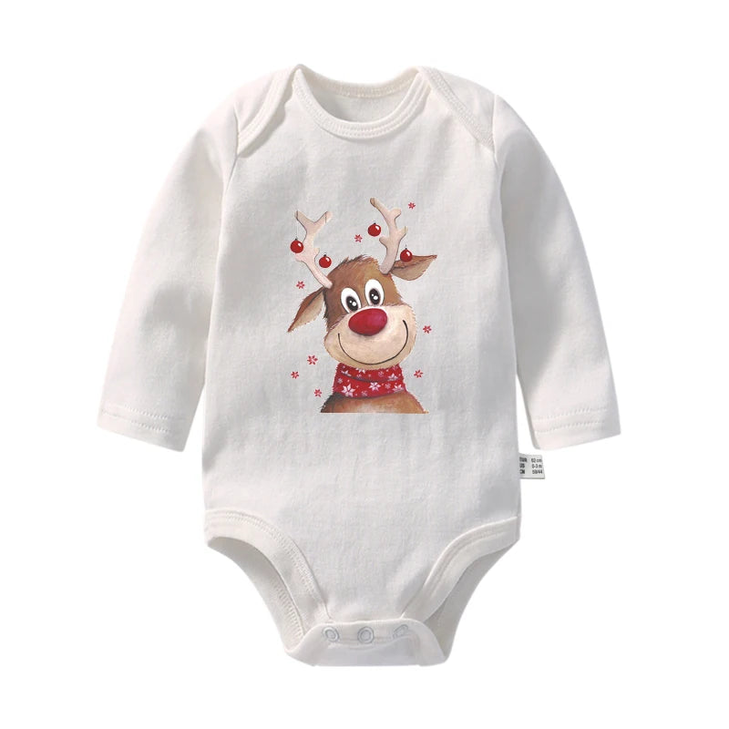 Cute My First Christmas Newborn Baby Long Sleeve Bodysuit Cartoon Reindeer Christmas Printed Infant Boys Girls Rompers Xmas Gift