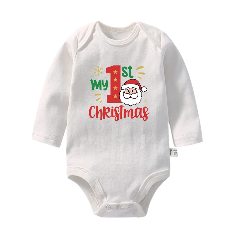 Cute My First Christmas Newborn Baby Long Sleeve Bodysuit Cartoon Reindeer Christmas Printed Infant Boys Girls Rompers Xmas Gift