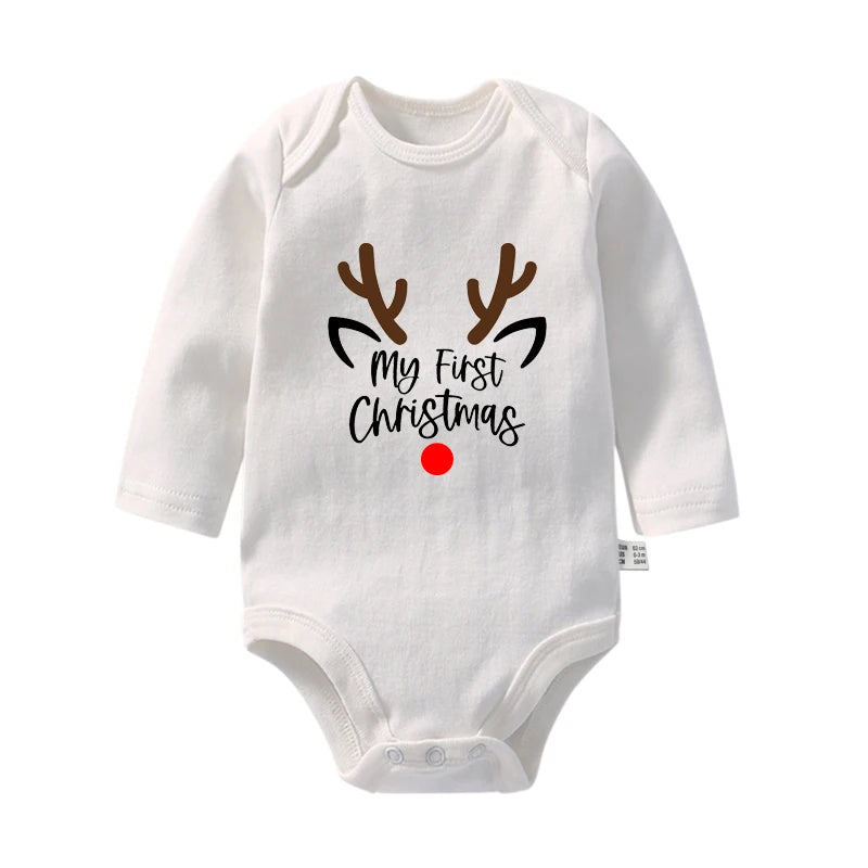 Cute My First Christmas Newborn Baby Long Sleeve Bodysuit Cartoon Reindeer Christmas Printed Infant Boys Girls Rompers Xmas Gift