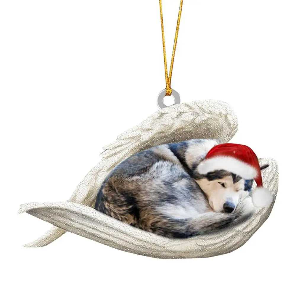 Christmas Tree Dog Decorations Acrylic Sleeping Angel Animal Pendant Cartoon Ornaments For Party Favors Cute Decorations