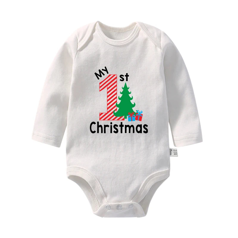 Cute My First Christmas Newborn Baby Long Sleeve Bodysuit Cartoon Reindeer Christmas Printed Infant Boys Girls Rompers Xmas Gift