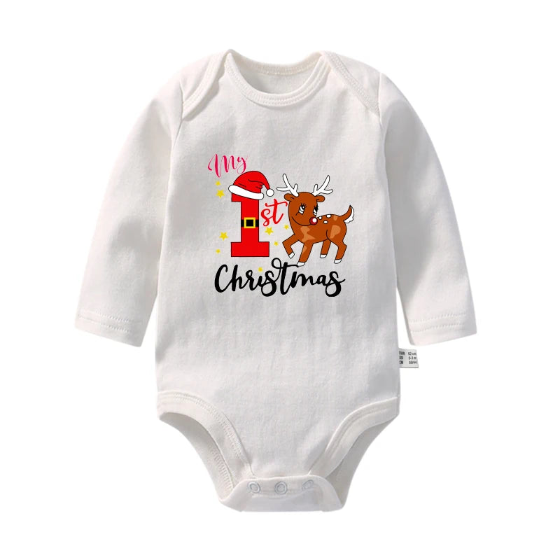 Cute My First Christmas Newborn Baby Long Sleeve Bodysuit Cartoon Reindeer Christmas Printed Infant Boys Girls Rompers Xmas Gift