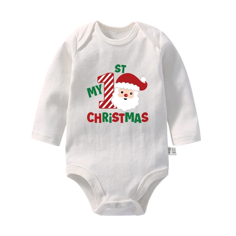 Cute My First Christmas Newborn Baby Long Sleeve Bodysuit Cartoon Reindeer Christmas Printed Infant Boys Girls Rompers Xmas Gift