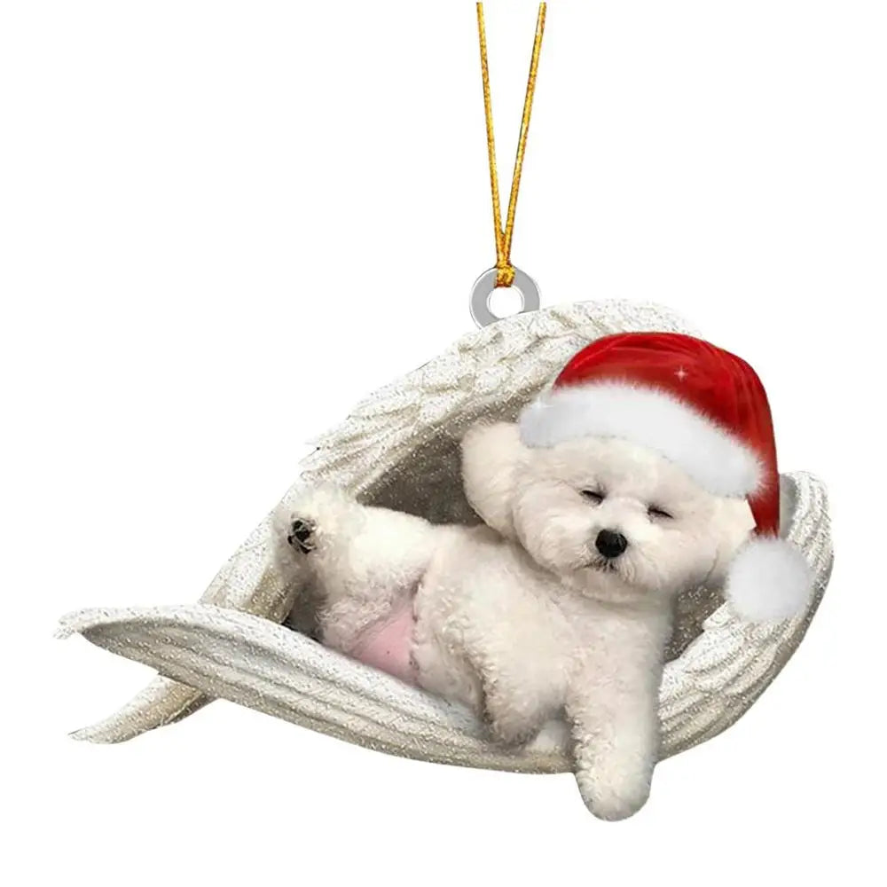 Christmas Tree Dog Decorations Acrylic Sleeping Angel Animal Pendant Cartoon Ornaments For Party Favors Cute Decorations