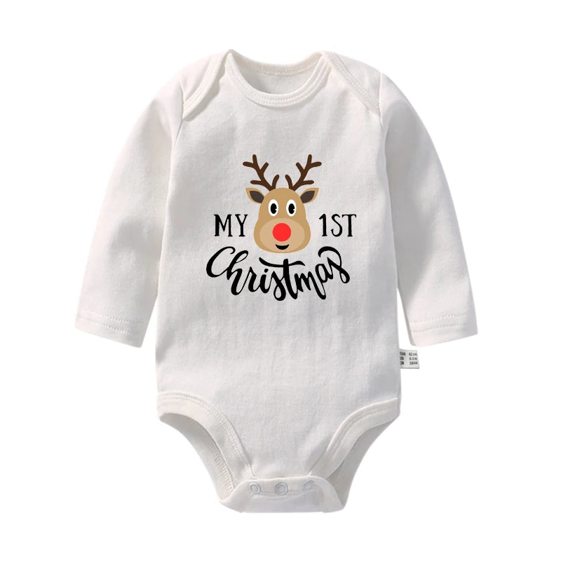 Cute My First Christmas Newborn Baby Long Sleeve Bodysuit Cartoon Reindeer Christmas Printed Infant Boys Girls Rompers Xmas Gift