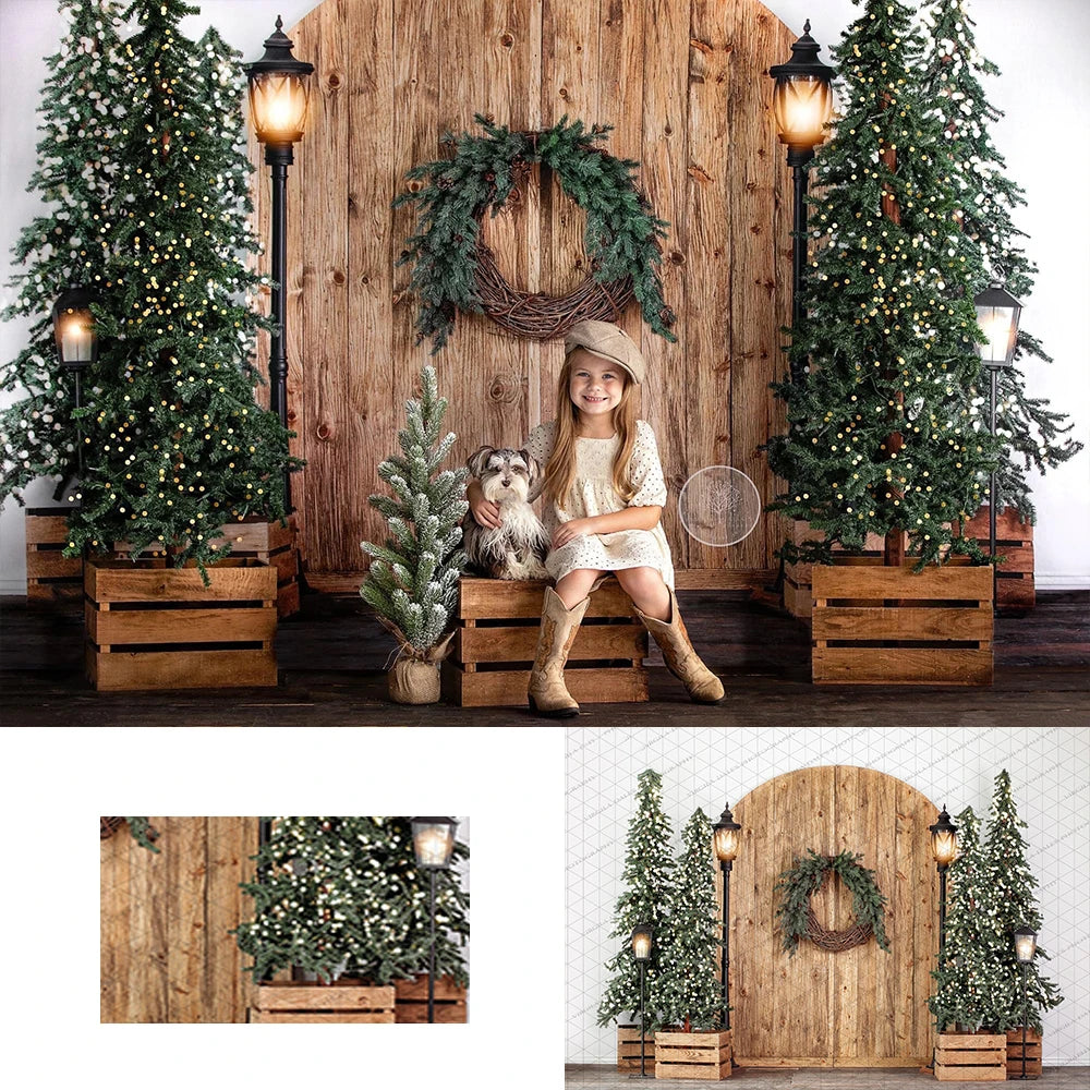 Golden Oak Passage With Lights Xmas Backdrops Kids Adult Photography Child Baby Photocall Christmas Barn Door Background