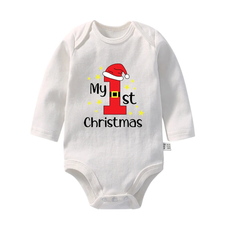 Cute My First Christmas Newborn Baby Long Sleeve Bodysuit Cartoon Reindeer Christmas Printed Infant Boys Girls Rompers Xmas Gift