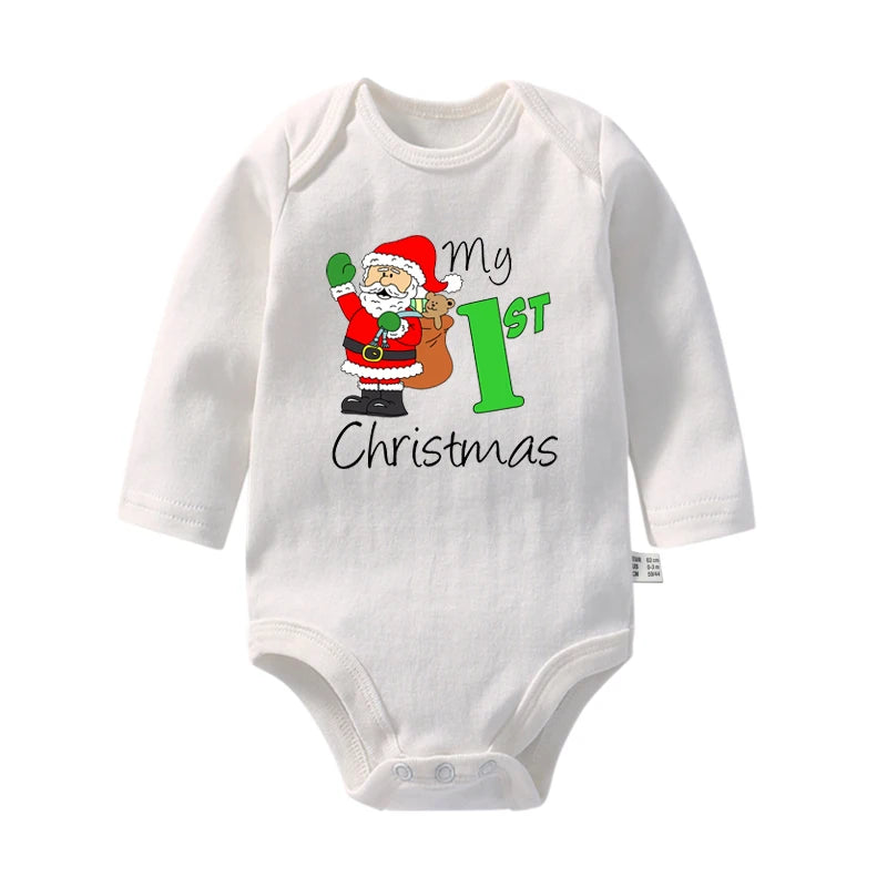 Cute My First Christmas Newborn Baby Long Sleeve Bodysuit Cartoon Reindeer Christmas Printed Infant Boys Girls Rompers Xmas Gift